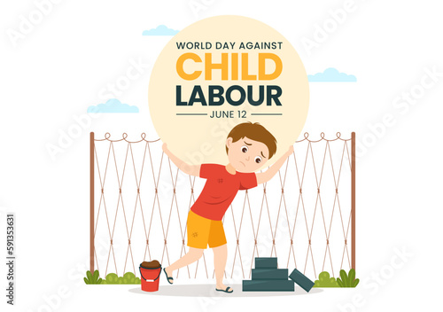 World Day Against Child Labour Illustration with Children Working for the Necessities of Life in Flat Kids Cartoon Hand Drawn for Campaign Templates