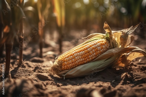 Corn on the soil in a farmland ai generative illustration