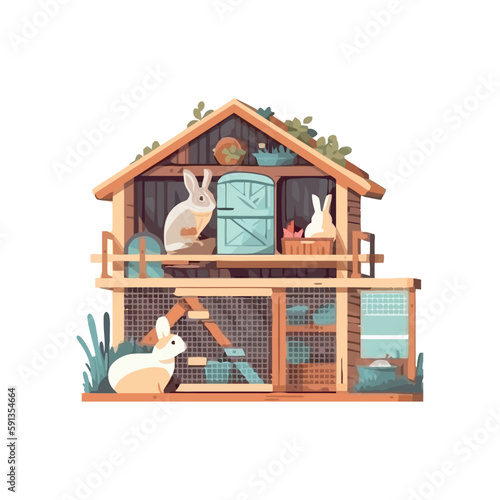 cartoon rabbits on wood house