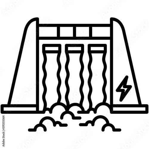 Hydroelectric Icon, Line Icon Style, Energy power resource Symbol Vector Stock.