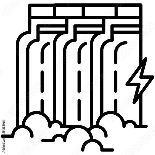 Hydroelectric Icon, Line Icon Style, Energy power resource Symbol Vector Stock.
