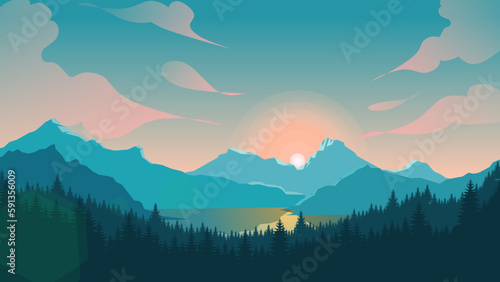Blue mountain landscape background, morning view mountains, flat mountains background