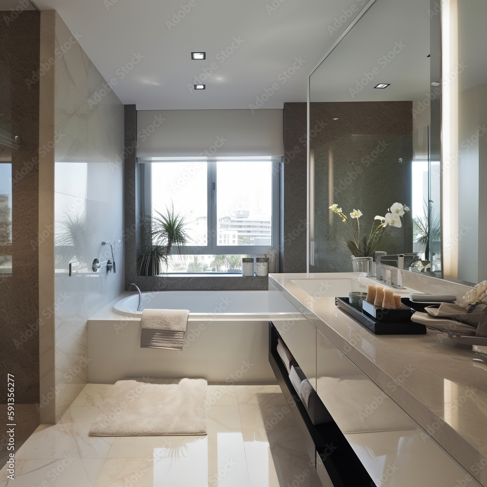 Fototapeta premium Luxury Living: Modern Bathrooms in High-End Apartments, Generative AI