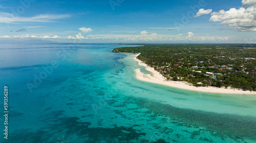 Aerial view of tropical island with a beautiful beach. Kota Beach. Bantayan island  Philippines.