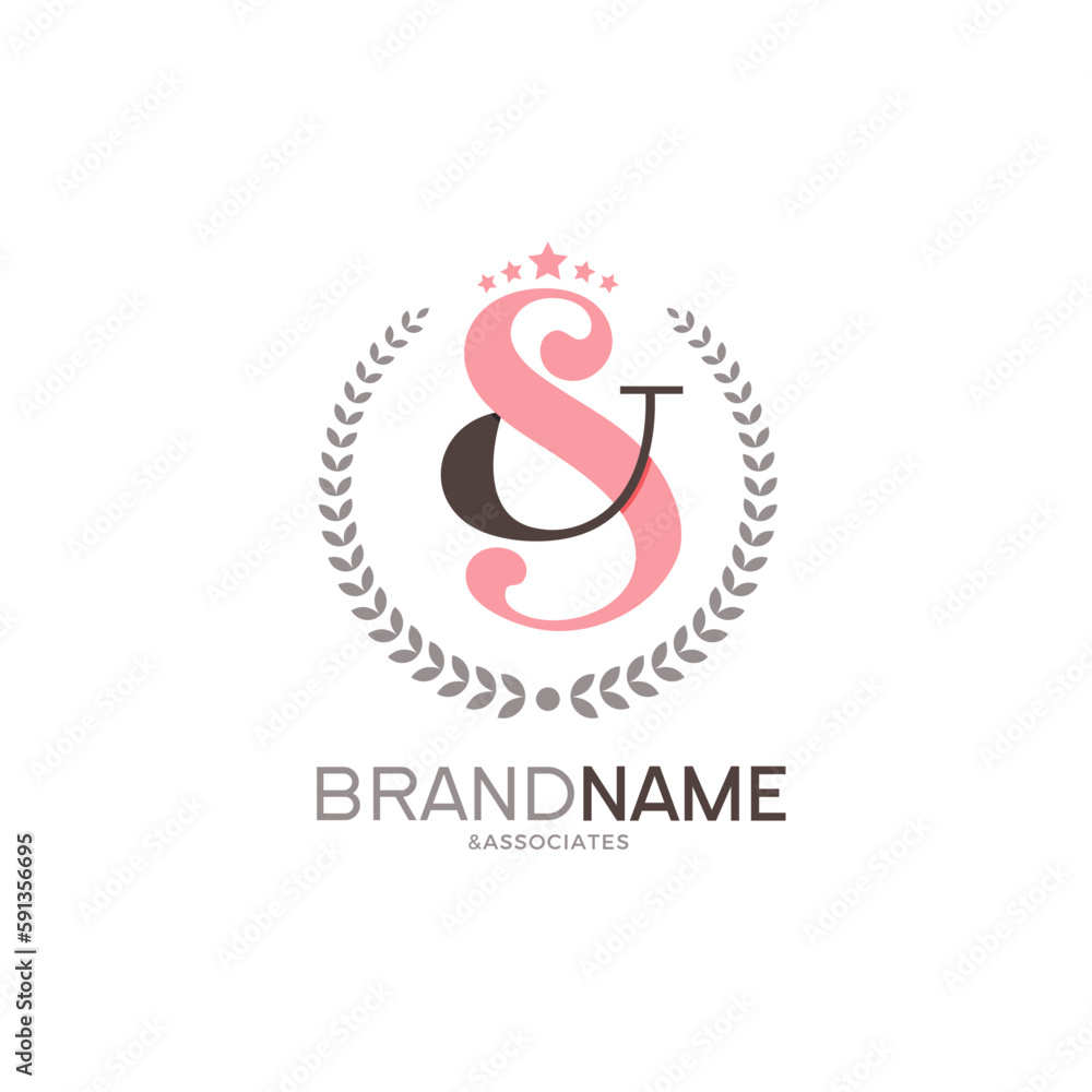 Fototapeta premium Monogram S logo design. Letter S combined with ampersand character and stars crown. Vector isolated 