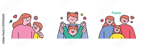 family month. People who appreciate their parents and love their children. A mother and child, a father and child, a family of three.