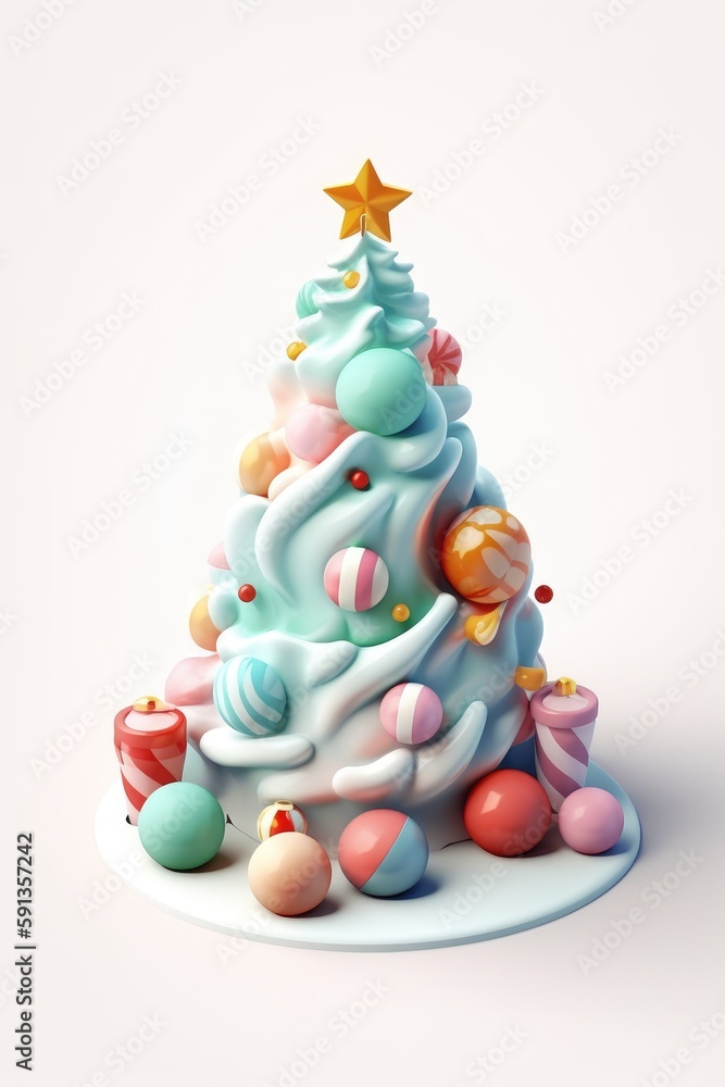 Christmas tree. Merry christmas and happy new year festive background. Christmas 3d cartoon design. Bright greeting card, poster, banner. generative ai Christmas tree. Merry christmas and happy new year festive background. Christmas 3d cartoon design. Bright greeting card, poster, banner. generative ai