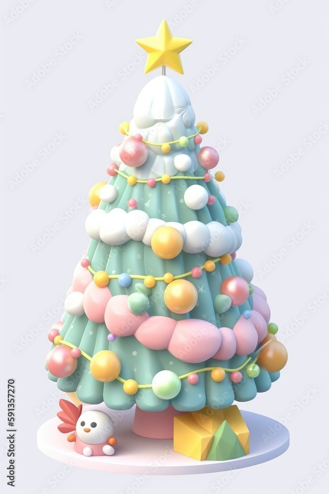 Christmas tree. Merry christmas and happy new year festive background. Christmas 3d cartoon design. Bright greeting card, poster, banner. generative ai Christmas tree. Merry christmas and happy new year festive background. Christmas 3d cartoon design. Bright greeting card, poster, banner. generative ai