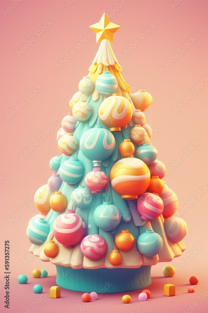 Christmas tree. Merry christmas and happy new year festive background. Christmas 3d cartoon design. Bright greeting card, poster, banner. generative ai Christmas tree. Merry christmas and happy new year festive background. Christmas 3d cartoon design. Bright greeting card, poster, banner. generative ai