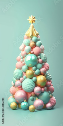 Christmas tree. Merry christmas and happy new year festive background. Christmas 3d cartoon design. Bright greeting card  poster  banner. generative ai