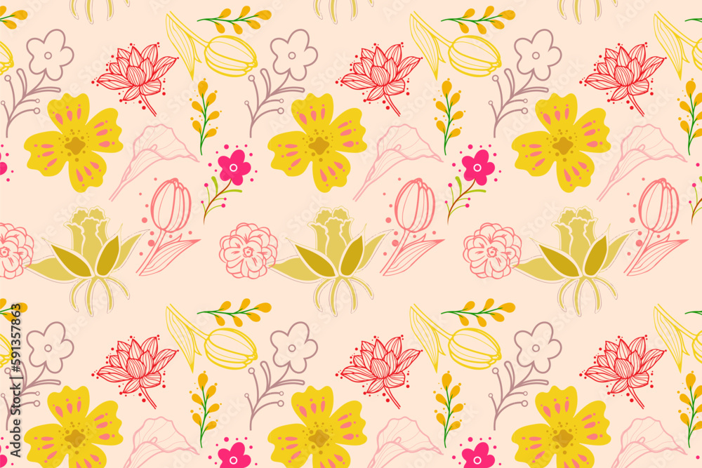 Foliage Cute feminine Abstract Flowers Seamless Patterns Backgrounds