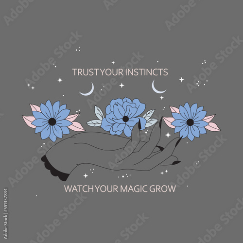 Trust your instincts watch your magic grow typography slogan for t shirt printing, tee graphic design, vector illustration.