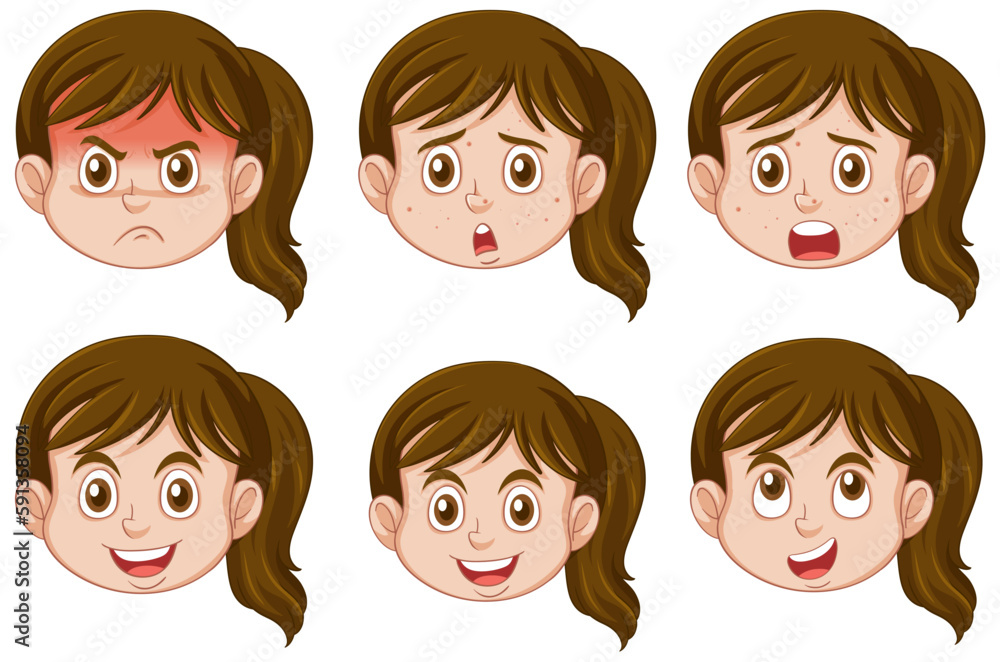 Puberty girl different facial expression collection Puberty girl different facial expression collection