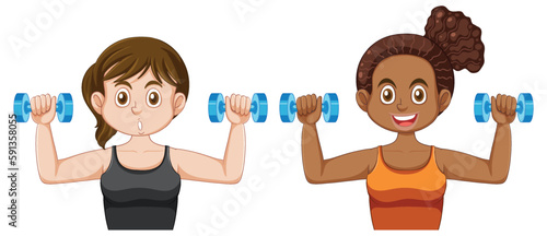 Puberty Girls Holding Dumbbells