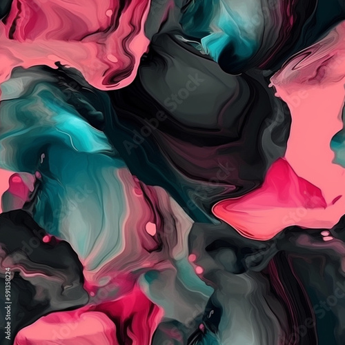 Seamless textured abstract sweet black alcohol ink style pattern, continuous tiled background, repeating mixed wallpaper, generative ai