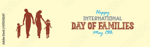 Happy International Day of Families banner and poster. Greeting card with father, mother and kids image icons. photo