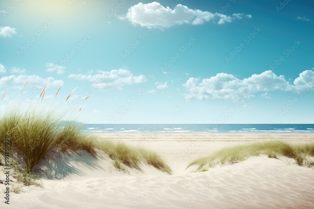 beach landscape with tall grass growing out of the sand. Generative AI beach landscape with tall grass growing out of the sand. Generative AI