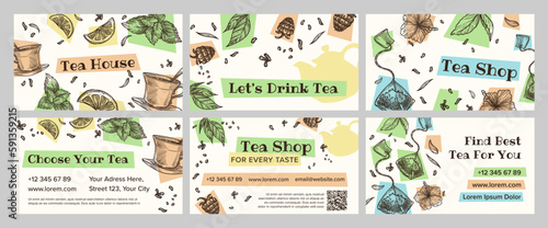 Business card design set for tea house branding