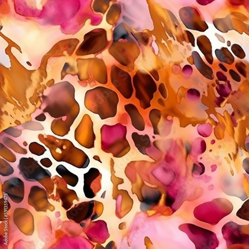 Seamless textured abstract sweet leopard skin alcohol ink style pattern, continuous tiled colored background, repeating mixed wallpaper, generative ai