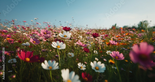 a field of cosmos flowers