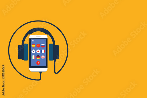 Learning Foreign Language Courses. Smartphone with Educational App.