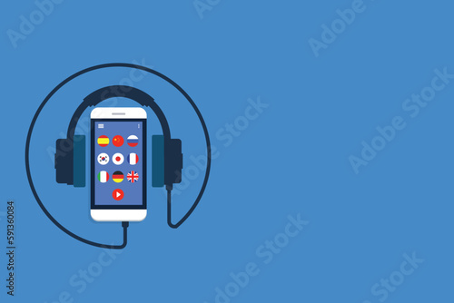 Learning Foreign Language Courses. Smartphone with Educational App.