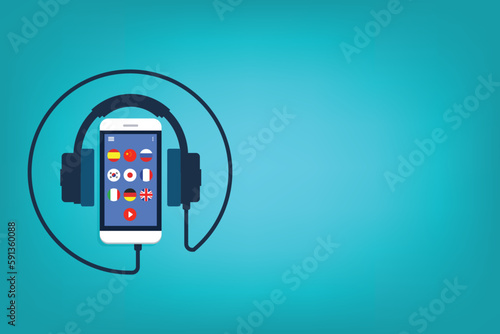 Learning Foreign Language Courses. Smartphone with Educational App.
