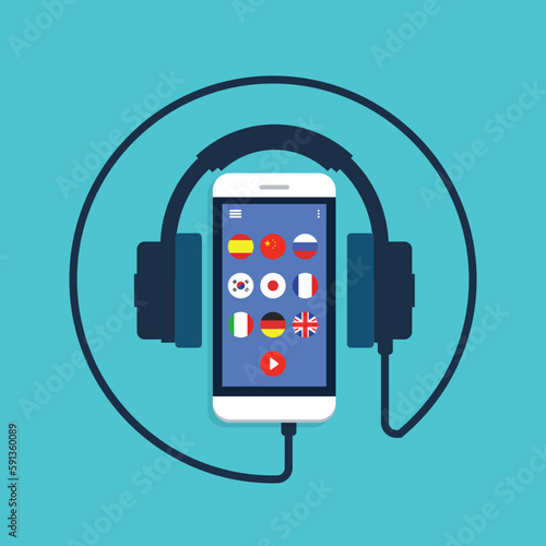 Learning Foreign Language Courses. Smartphone with Educational App.