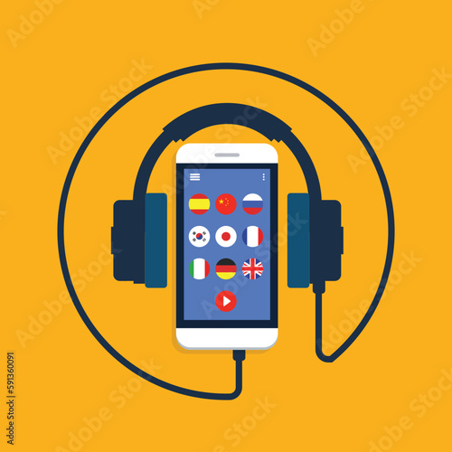 Learning Foreign Language Courses. Smartphone with Educational App.