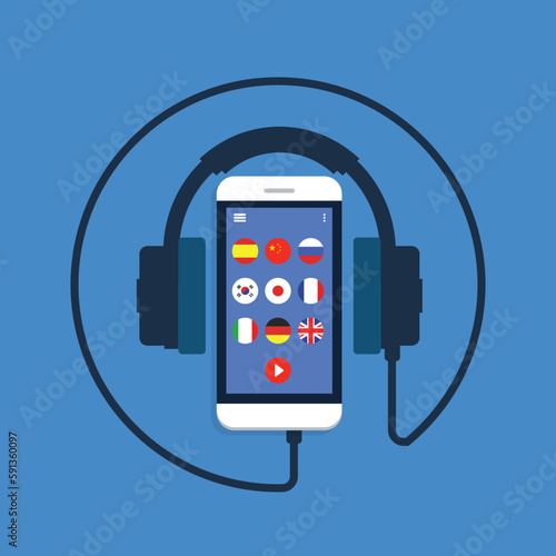 Learning Foreign Language Courses. Smartphone with Educational App.