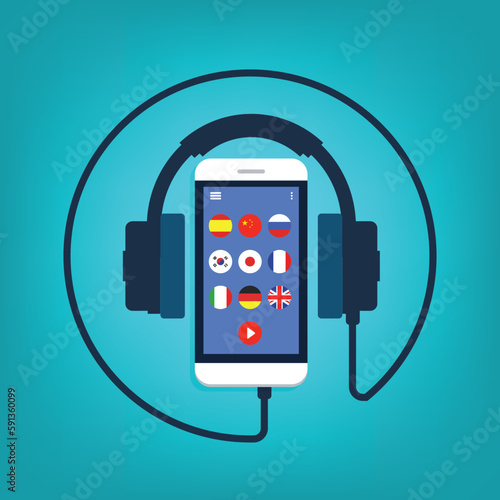 Learning Foreign Language Courses. Smartphone with Educational App.