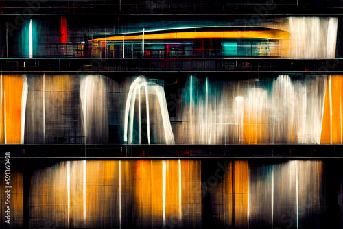 Textured seamless urban environment with long exposure dynamic speed light trails pattern, continuous abstract tiled background, repeating photographic artistic wallpaper, generative ai