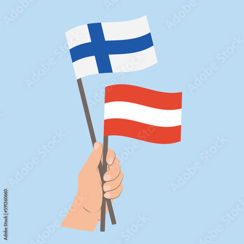 Flags of Finland and Austria, Hand Holding flags