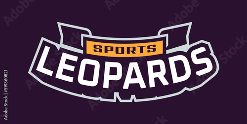 Bold sports font for leopard mascot logo. Text style lettering for esport, leopard mascot logo, sport team, college club. Font on ribbon. Vector illustration isolated on background