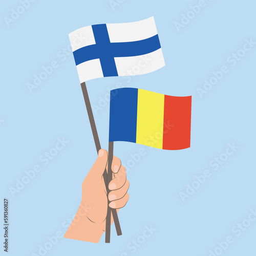 Flags of Finland and Romania, Hand Holding flags