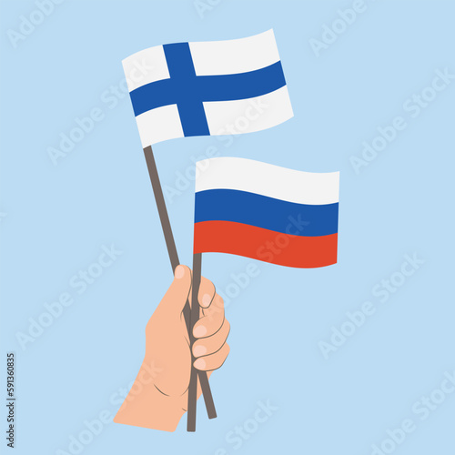 Flags of Finland and Russia, Hand Holding flags