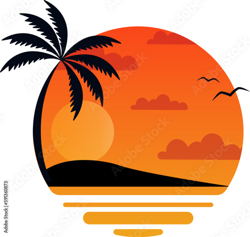 Palm On Beach Sunrise Round Badge