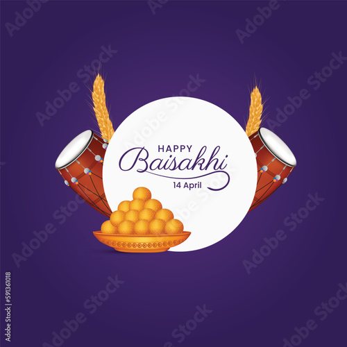 Celebration of Punjabi festival Vaisakhi Baisakhi festival creative design with typography, Baisakhi Festival Greeting, Social media post