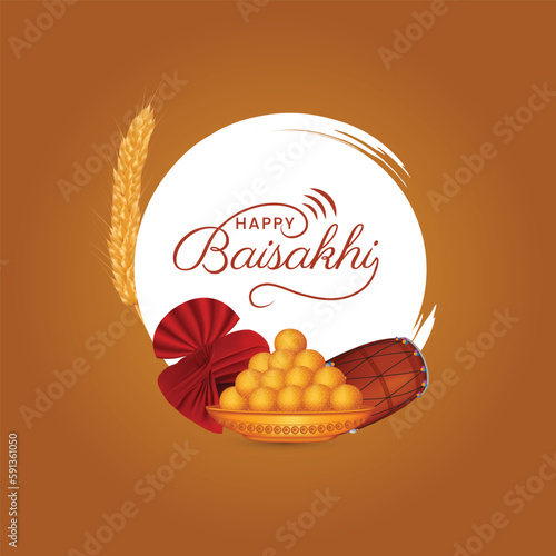 Celebration of Punjabi festival Vaisakhi Baisakhi festival creative design with typography, Baisakhi Festival Greeting, Social media post