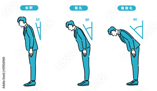 スーツを着て丁寧に会釈 敬礼 最敬礼をしている若い男性
