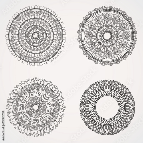 Canvas Print Flower Mandala Set with Ornaments