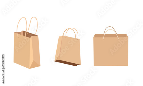 Shopping paper bags. Vector illustration. Supermarket shopping. Isolated on white background.