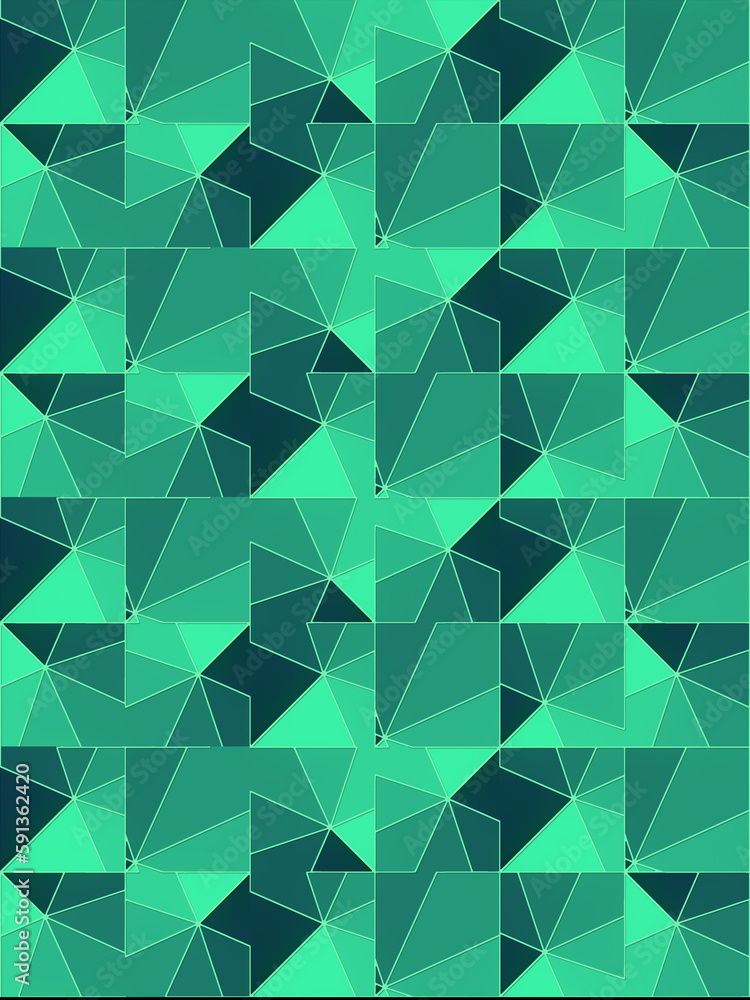 Green colored geometric background of rectangular shapes. 3d rendering pattern in abstract style. Digital illustration