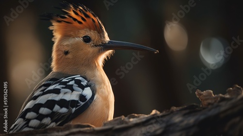 Hoopoe bird close up with forest background. Generative AI © AngrySun
