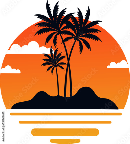 Palms On Beach Sunrise Round Badge © Mykola Syvak