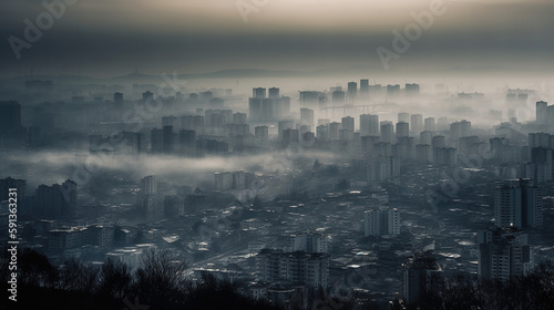 a cityscape with smog and fog, generative AI Technology
