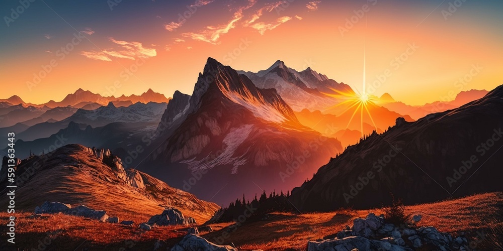 Naklejka premium Sunset over the Majestic Mountains 