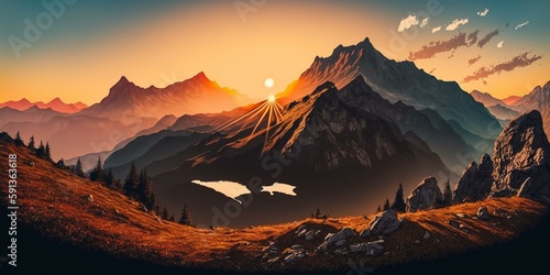 Sunset over the Majestic Mountains  © Array