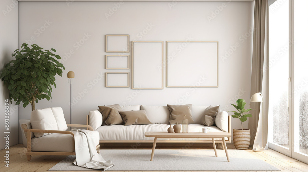 Fototapeta premium painting frame mockup in the living room, generative AI technology