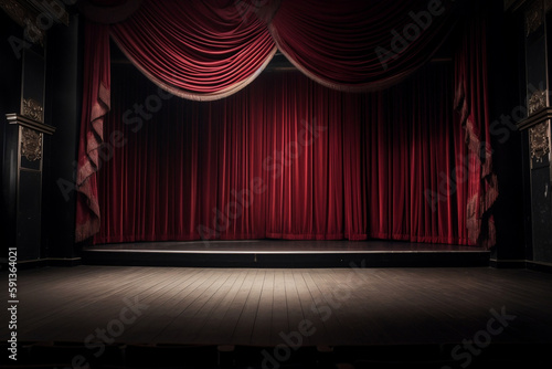 Red Curtain Above Empty Theatre Stage, Made Using Generative Ai